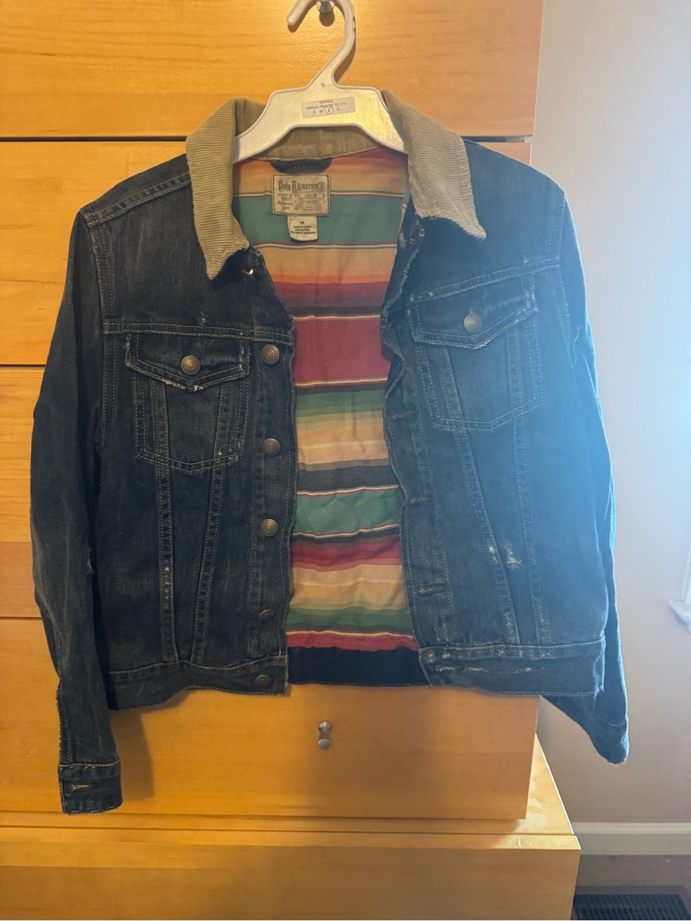 Boys M Polo by Ralph Lauren Blue Denim Jacket with Tan Corduroy Collar